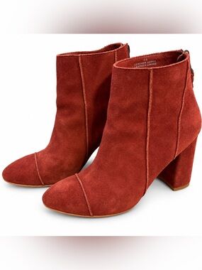 Able Rust/Red Suede Block Heel Ankle Booties